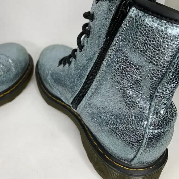 Dr‎ Martens 1460 Boots Juniors 4 Blue Silver Glitter Combat - Picture 4 of 9